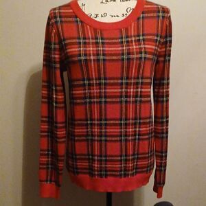 J. Crew Red and Black Tartan Crew Neck Sweater